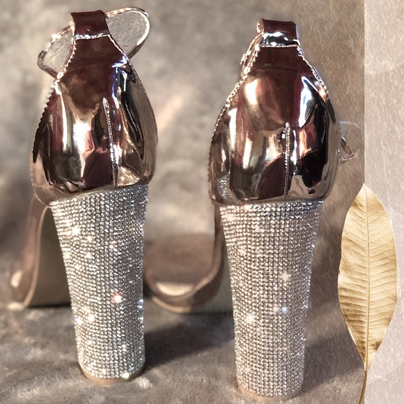 Ankle Strap Clear Peep Toe Gold Heel Pump Sandal - Picture 7 of 8